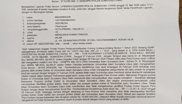 Dokter Muda UISU Laporkan Dekan ke Polda Sumut