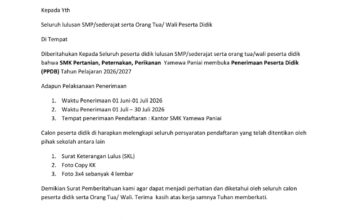 SMK Yamewa Paniai Buka PPDB 2026/2027 Untuk Jurusan Pertanian, Peternakan, dan Perikanan